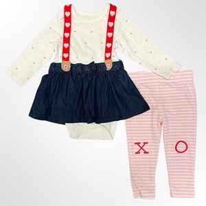 CAT&JACK | VALENTINE HEART JUMPER & STRIPE 3PC SET | PINK/RED | BABY GIRL | 6-9M